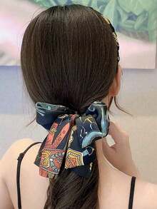 1pc Vintage Pattern Long Tail Teeth Headband, Suitable For Women Daily Wear, Gathering Flyaway Hair, Personalized & Style, Fit For Braiding, Face Washing, Dating, Traveling, Matching Outfits, Photo Taking, Spring & Summer Hair Accessory, Mother's Day Gift Hairband Hair Hoop Head Accessories - 彩色 - 查看 3