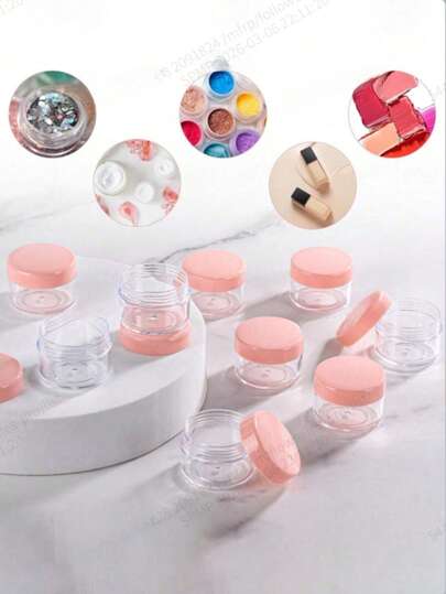 20/10/5/1 Pcs/50 Pcs Set Transparent Plastic Cosmetic Empty Sample Jars, Multi-Color Cream, Lotion, Lipstick, Eyeshadow, Nail Powder, Jewelry, Compact & Portable, Reusable, Travel Accessories (Pink, White, Black)