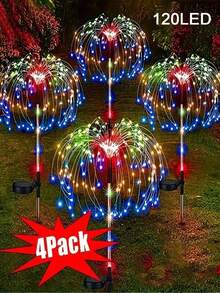 4个太阳能星爆灯,200/120/90/60颗LED户外灯串,8种闪烁模式,适用于庭院、阳台、派对、婚礼、花园、草坪、家居装饰、走廊装饰 - 多色 - 查看 19
