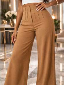 Pantalón pinza acampanado para dama - Caqui - Ver 3