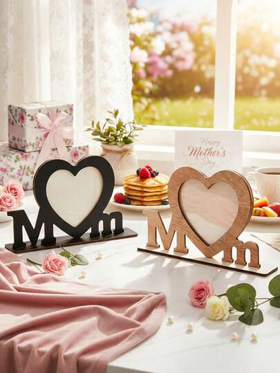 1pc "MOM" Heart-Shaped Decorative Piece, Gifts For Mom, Modern Creative Warm Wooden Home Decor, Suitable For Mother's Day Gifts And Holiday Tabletop Decoration