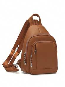 时尚多口袋软皮斜挎包，休闲商务胸包，多功能小背包 - 彩色 - 查看 14