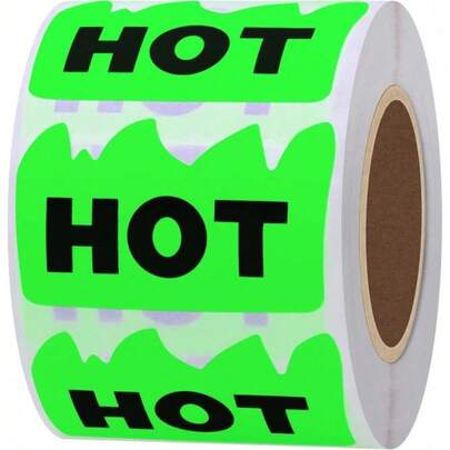 ADS Hybsk 500pcs Rave Hot Stickers 2 X 1-1/5 Inch Fluorescent Hot Flame Fire Shape Labels Marking Popular Items For Restauresent Supermarkets Stores Shops (Fluorescent Green)