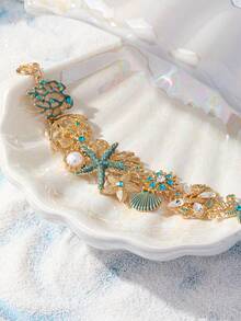 1pc Exaggerated Rhinestone Dripping Oil Starfish Bracelet For Women - Multicolor - View 5