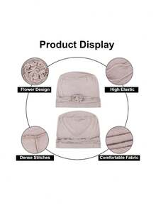 1件装化疗头巾帽针织帽头套头发罩女士睡眠帽化疗癌症帽带花朵图案 - 顏色 - 查看 3
