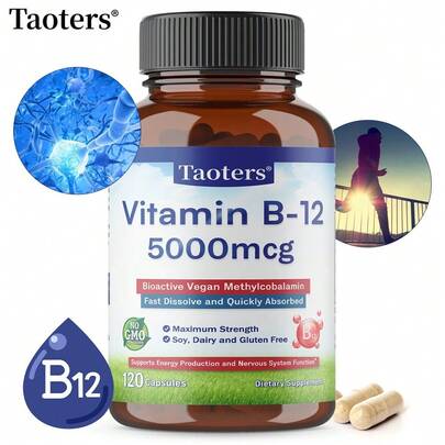 Bcuelov Vitamin B12 5000mcg - Support Mood, Nervous System, Red Blood Cell Production - 120 Capsules