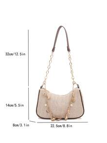 Fashionable Shell Pearl Straw Underarm Bag, Casual Versatile Commuter Bag, Unique High-End Shoulder Bag - White - View 2