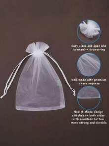 10x15cm White Drawstring Organza Bags, Jewelry Cosmetic Storage Pouches, Gift Candy Bags, Handmade Soap Pouches, Small Toy Organizer Bags - View 8