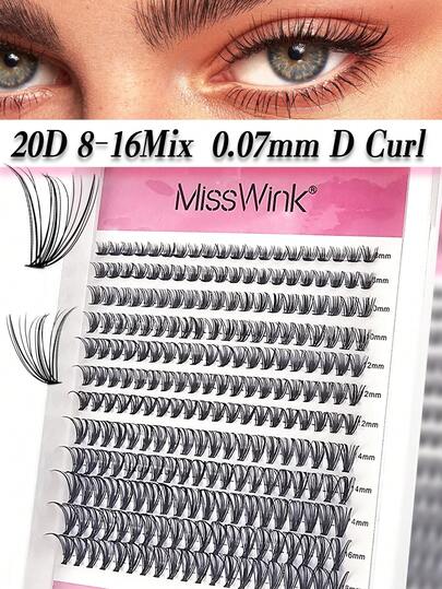 Pestañas postizas Miss Wink de aspecto natural y suave, de 8-16 mm de mezcla de rizos D de 0.07 mm, 12 filas de 240 piezas, de fibras de visón impermeables y de ajuste 3D preciso para maquillaje diario, diseño ligero y portátil para la vida diaria, fiestas y todas las ocasiones