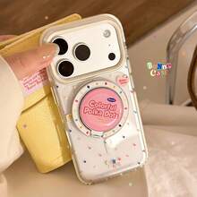 1pc White Rim Magnetic Colorful Dot + Rose Dot Round Magnetic Phone Holder Stand, Transparent, Suitable For IPhone 17 Pro Max, American Style Magnetic Holder For IPhone 16, 13 Soft Case, 15, Personalized, Creative, Geometric, Minimalist, Contrast Color, Niche, Ins Style - Clear - View 3