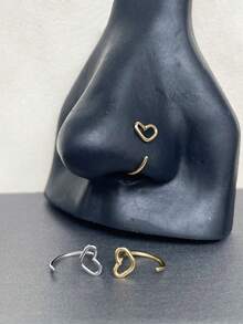 2PCS Summer Jewelry Stainless Steel Nose Stud Ring Heart Shape Earring Lip Ring Piercing For Women Golden Jewelry - Multicolor - View 1