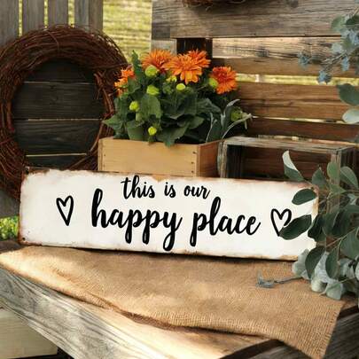 1 Stück 2D flache Wanddekoration, Vintage Landhausstil - Klassisches weißes Paneel mit "Dies ist unser glücklicher Ort" Text und Herz Dekor, geeignet für Wohnzimmer, Schlafzimmer, Küche, einfache Montage Innenraumdekoration, 2D flach