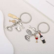 1 pieza Llavero de aleación con esmalte de la serie de vino tinto, llavero creativo y lindo adecuado para regalar a amigos - Unitalla - Ver 8