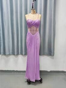 Mgiacy,New Arrival,Tube Top,Elegant,Bridesmaid Dress,Ruffle,Perspective,High Slit,Long Dress,FOR,Prom Wedding,Party Dress,Wedding Guest Dress,Evening Dress - Purple - View 1