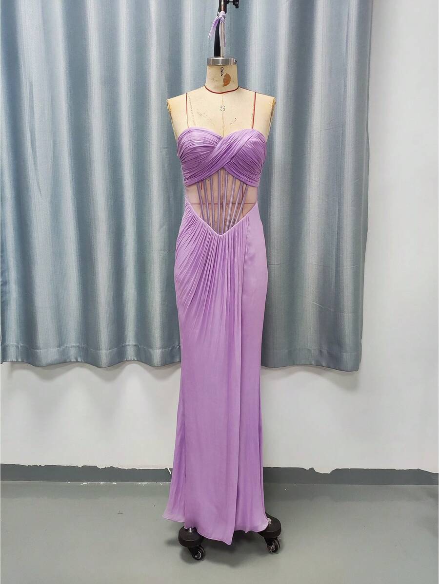 Mgiacy,New Arrival,Tube Top,Elegant,Bridesmaid Dress,Ruffle,Perspective,High Slit,Long Dress,FOR,Prom Wedding,Party Dress,Wedding Guest Dress,Evening Dress - Purple - View 1