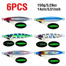 6Pcs Luminous Jig Lure Fast Sinking Jigging Long Casting Lure 40G-200G Metal Bait With Sharp Hooks For Sea Fishing ﻿ - Multicolor - View 14