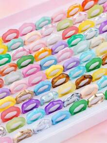 10/20 彩色不规则树脂女士戒指 时尚简约混搭风格手指饰品 日常派对礼物 - 樹脂戒指 - 查看 1