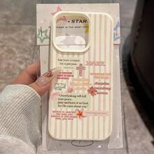 1pc TPU Material Pink Striped Inspirational Text Pattern Phone Case Suitable For IPhone 17 Pro Max/17/16 Pro Max/15/13/12/11, S20 FE/A15/S24/A55, Note 11/Note 12/Note 13 Pro, Full Coverage Anti-Drop Soft Protective Phone Cover - White - View 1