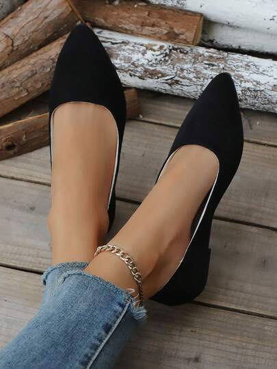 Women's Elegant Solid Color Fashion Pointed Toe Shoes, Suitable For Spring/Summer Wear, Versatile For Dresses And Pants, Lightweight And Easy To Slip On, Women's Slip-On "FASHION" Printed Ballet Flat Sneakers