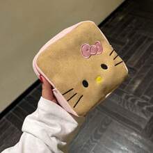 SANRIO 1 pieza Bolsa de cosméticos de gamuza bordada con gatito, bolsa cuadrada pequeña de gran capacidad para almacenar toallas sanitarias, organizador portátil de artículos esenciales - Ver 7