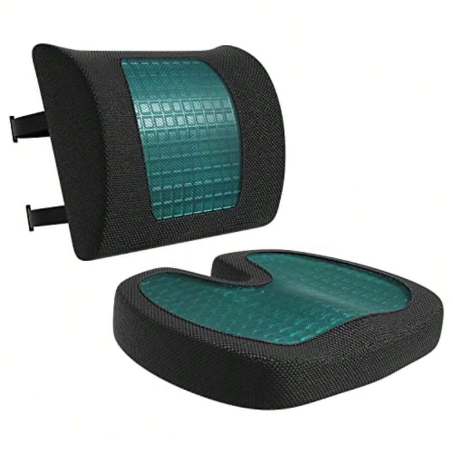 Comfortable Seat Cushion And Lumbar Support For Office Chairs Gel Enhanced Memory Foam Non-Slip Cooling Portable Pack Of 2 Rectangular Black - màu đen - Xem 1