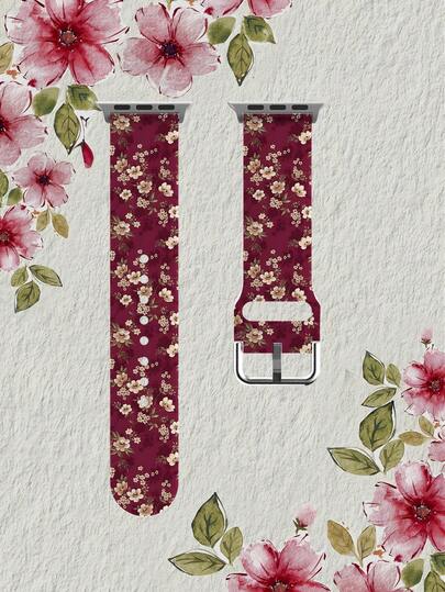 1 pieza Banda de reloj de repuesto suave, elástica y transpirable con estampado floral burdeos y beige, compatible con relojes inteligentes , Honor de 38 mm, 40 mm, 41 mm, 45 mm, 44 mm, 42 mm, 46 mm, 49 mm, correa de silicona con estampado floral para uso diario y casual compatible con Apple Watch Ultra SE/11/10/9/8/7/6/5/4/3/2/1