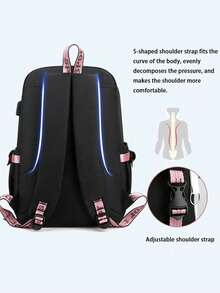 Carton Football Champion Print Backpack,Large Capacity Backpack, Polyester Travel Bag With Zip Closure, Fashionable Schoolgirl Style For Middle And High School Students, Cute Princess Design,Back To School Supplie Essentials Office Supplies - Multicolor - View 7