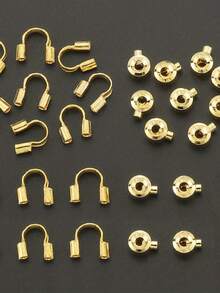 30-100件套珠宝制作工具包 | 镀金扁平扣、U形钩、串珠隔珠、金属丝连接器、绕线夹、马蹄形扣、扁平紧固固定珠，适用于手工制作项链、吊坠、手链、脚链、耳环连接器 - 彩色 - 查看 10