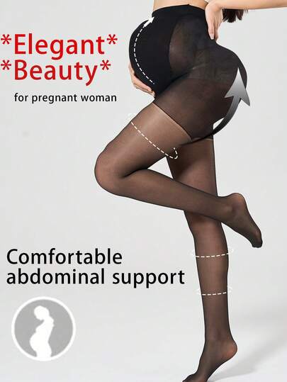 1 Pc Women's Black Maternity Tights | High Waist Stretchy Sheer Design | Pregnancy Essentials | Comfortable Fit For Daily Wear & All Trimesters