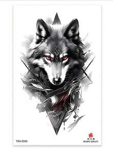 1pc Fashionable Cool Temporary Tattoo Sticker, Couple Tattoo, Black Fake Tattoo, One-Time Use Tattoo, Wolf, Animal, Flower Design, Waterproof, Non-Reflective, Easy To Apply And Remove, Highly Realistic, Suitable For Men Or Women On Chest, Leg, Arm, Waist, Abdomen, Foot, Music Festival Party Supplies - Black - View 5