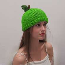 1顶可爱红色草莓针织帽，女士百搭手工钩织保暖帽，适合休闲场合，秋冬季佩戴 - 黃色檸檬 - 查看 15