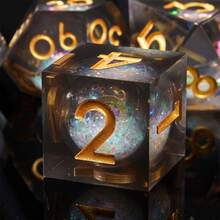 7pcs Set Liquid-Filled Translucent Dual-Color Glitter Dice Set, With Sharp Edges - Cosmic Design, Ideal For Role-Playing Games And Board Games, Perfect For Halloween And Christmas Gifts - Multicolor - View 11