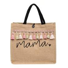 时尚休闲托特包、妈妈包、女士手提包、单肩包、大容量亚麻包、春夏款 - 彩色 - 查看 9