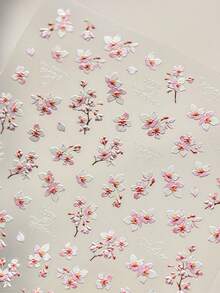 1pc 5D Embossed Pink Flower Nail Sticker, Popular Japanese Stationery Vintage Spring Sakura Nail Art Decor Sticker Nail Stickers - Multicolor - View 2