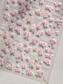 1pc 5D Embossed Pink Flower Nail Sticker, Popular Japanese Stationery Vintage Spring Sakura Nail Art Decor Sticker Nail Stickers - Multicolor - View 8