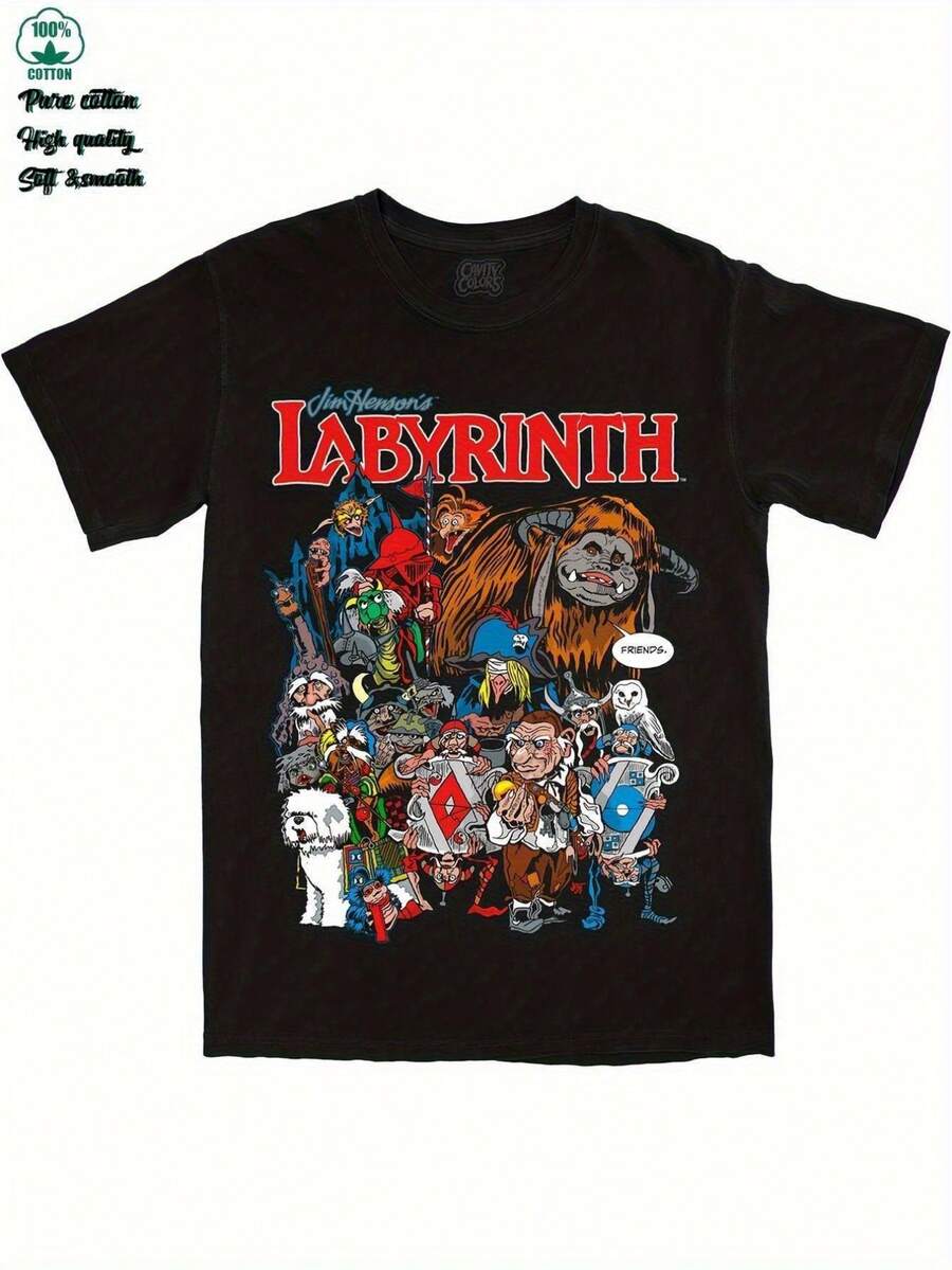 Men's Maze Goblin King And Goblin City Pattern T-Shirt-Soft Breathable 100 Cotton Vintage 80s Movie T-Shirt With Jaris, Sarah And Goblin King Design-Style Fan Perimeter Suitable For Masquerade, Comic Con And Everyday Wear-Vintage Maze Movie Costume With Signature Characters And Goblin King Castle Background-Fan Ideal Gift Men's T-Shirt Men's Halloween Costume T-Shirt Men's T-Shirt Men's T-Shirt - 1 - 查看 1