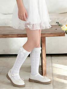 1/2 Pairs Girls Bowknot Mid-Calf Socks, Spring/Summer Breathable Mesh Versatile Girls Socks, Sweet Style, Suitable For Daily Wear - Multicolor - View 3