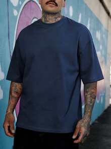 FRACTYR 男士夏季休闲街头时尚宽松复古赛车车库反光印花设计宽松圆领短袖休闲T恤 - 寶藍色 - 查看 3