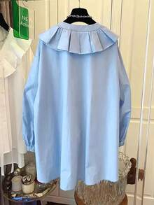 Blusa para mujer nueva colección primavera-verano 2026, estilo casual vacacional, cuello con volantes, cierre de botones - Azul - Ver 2