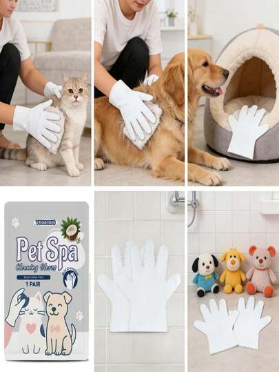 Guantes desechables para aseo de mascotas, fórmula suave para gatos y perros. Este set de guantes de limpieza para mascotas es una opción conveniente para el cuidado diario de sus queridas mascotas. La fórmula suave es adecuada tanto para gatos como para perros, y el diseño desechable significa que no se requiere limpieza con agua, logrando fácilmente los efectos duales de limpieza y acicalado.