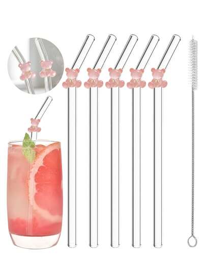 1支/3支装可重复使用弯管玻璃吸管，带清洁刷，适用于饮用水、果汁、牛奶、冰饮、咖啡、啤酒、鸡尾酒、奶昔和抹茶，厨房必备用品，生日、乔迁、毕业、派对、圣诞节、送给女朋友、节日的绝佳礼物