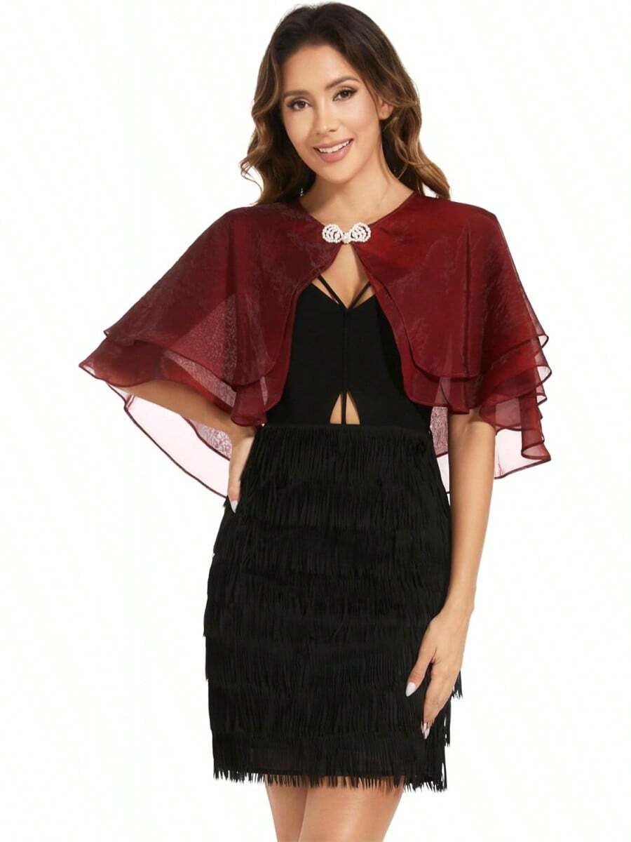 Women's Sheer  Shawls And Wraps For Evening Dresses Soft Wedding Cape Lightweight Bridesmaid Scarves Cover Up - 紅寶石 - 查看 1