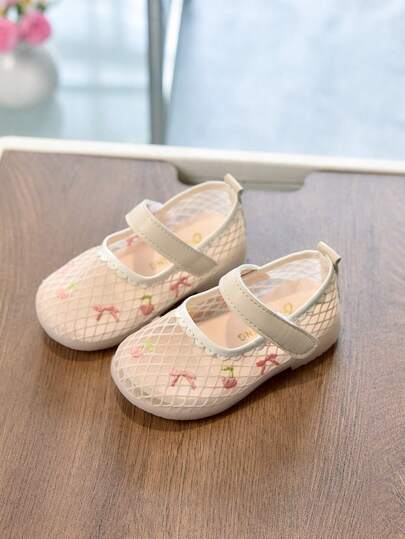 1 par de zapatos planos de estilo princesa Mary Jane con malla hueca y transpirable para niñas, suela suave antideslizante para bebés y niños pequeños, estilo coreano versátil para baile, adecuado para el verano