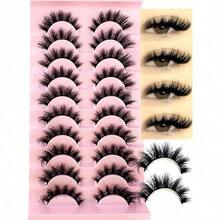 LYBCG 10Pairs Of 3D Fluffy Artificial Mink Eyelashes Slim False Eyelashes Thick False Eyelashes Curling False Eyelashes 3D Natural False Eyelashes Suitable For Holiday Parties False Eyelashes Cat Eye Lashes For Cosplay Manga Various Occasions - 黑2 - 查看 1