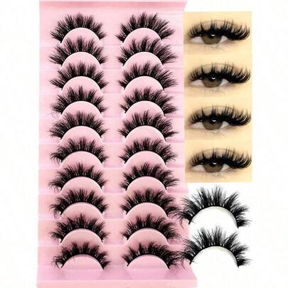 LYBCG 10Pairs Of 3D Fluffy Artificial Mink Eyelashes Slim False Eyelashes Thick False Eyelashes Curling False Eyelashes 3D Natural False Eyelashes Suitable For Holiday Parties False Eyelashes Cat Eye Lashes For Cosplay Manga Various Occasions