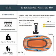 Kondor 3000 Inflatable Boat/Raft For 3 People With Oars - Orange - View 2