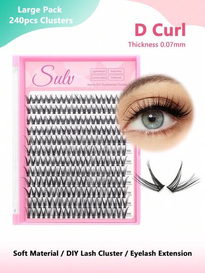 Sulv 240pcs Lash Cluster D Curl Natural False Eyelashes 8-20mm To Choose Mixed Soft DIY Lash Extensions Individual Lash Clusters