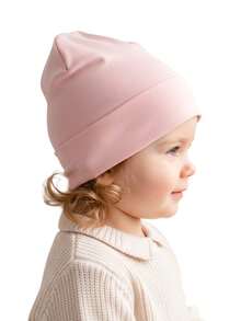 3pcs/Set Baby Solid Color Knit Beanie Hats, Soft Infant Toddler Beanies For 6-24 Months, Spring/Summer/Autumn - Watermelon Pink - View 3