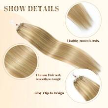 Tóc nối Micro Loop 14-24 inch, tóc thẳng, kiểu nối micro link, tóc thật 100%, highlight vàng, hạt micro vô hình, dày 50 sợi/50g. - S18/613 - Xem 2