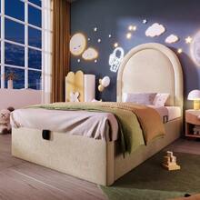 Upholstered Children's Bed, Single Bed With Cosmic Pattern, 90 X 200 Cm, Beige, PU For Boys And Girls (Mattress Not Included) - Apricot - View 8